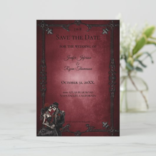 Gothic halloween wedding save the date invitation aankondiging (Staand voorkant)