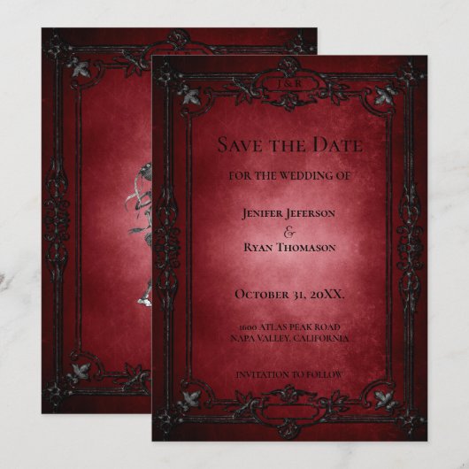 Gothic halloween wedding save the date invitation aankondiging (Voorkant / Achterkant)