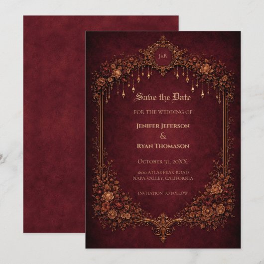 Gothic halloween wedding save the date invitation aankondiging (Voorkant / Achterkant)