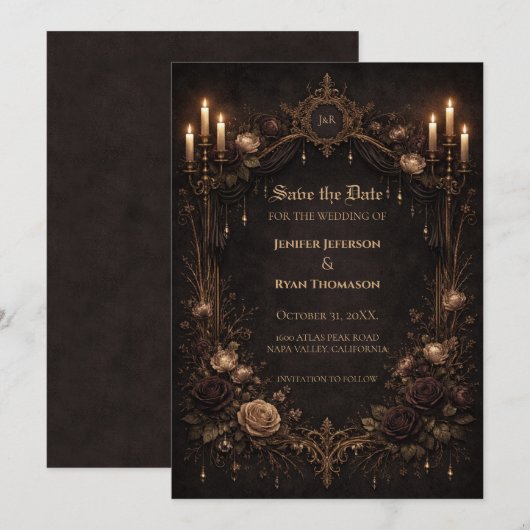Gothic halloween wedding save the date invitation aankondiging (Voorkant / Achterkant)