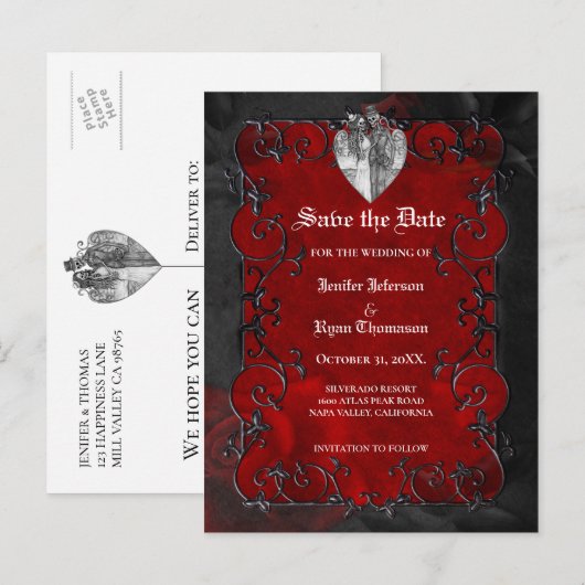 Gothic halloween wedding save the date postcard aankondigingskaart (Voorkant / Achterkant)