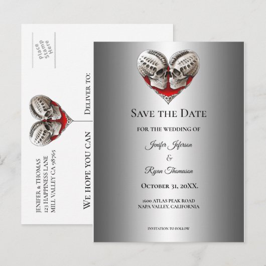 Gothic halloween wedding save the date postcard aankondigingskaart (Voorkant / Achterkant)