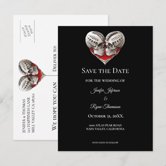 Gothic halloween wedding save the date postcard aankondigingskaart (Voorkant / Achterkant)
