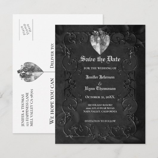 Gothic halloween wedding save the date postcard aankondigingskaart (Voorkant / Achterkant)