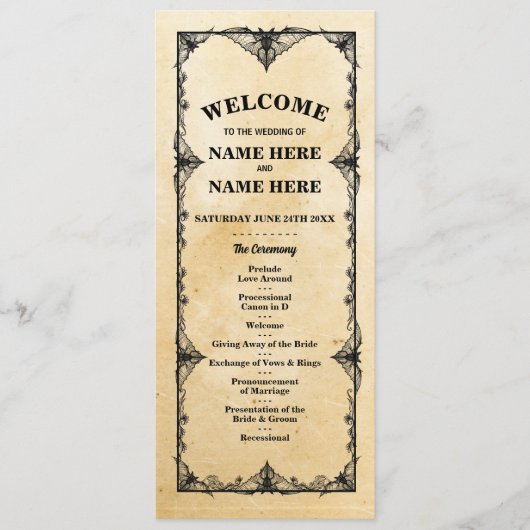 Gothic Halloween Welcome Menu Wedding Ceremony (Voorkant)