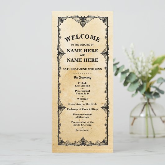 Gothic Halloween Welcome Menu Wedding Ceremony (Staand voorkant)