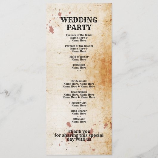 Gothic Halloween Welkom Menu Trouwceremonie (Achterkant)