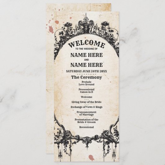 Gothic Halloween Welkom Menu Trouwceremonie (Voorkant / Achterkant)
