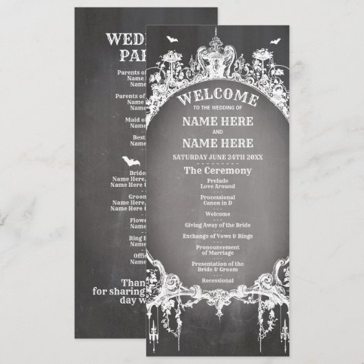 Gothic Halloween Welkom Menu Trouwceremonie (Voorkant / Achterkant)