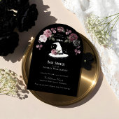 Gothic Halloween White Lace Witch Hat Baby Shower Kaart