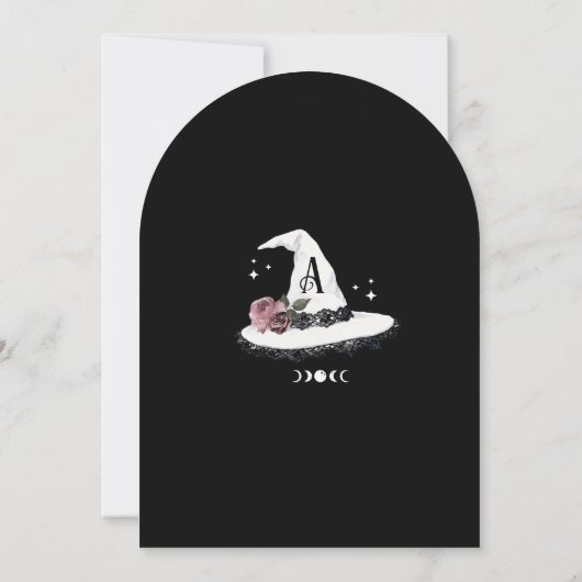 Gothic Halloween White Lace Witch Hat Baby Shower Kaart (Achterkant)