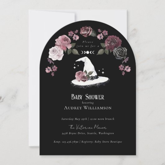 Gothic Halloween White Lace Witch Hat Baby Shower Kaart (Voorkant)