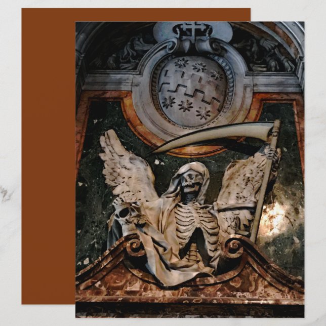 Gothic Halloween Winged Skeleton Scrapbook Paper (Voorkant / Achterkant)