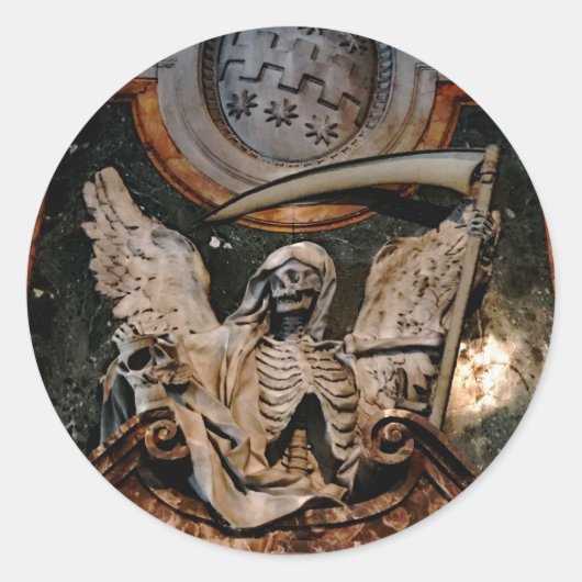 Gothic Halloween Winged Skelton Ronde Sticker (Voorkant)