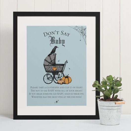 Gothic Halloween Zeg niet Baby Blue Shower Game Poster