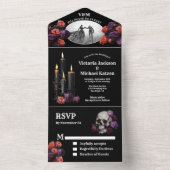 Gothic Halloween zwart bloemenbruiloft foto All In One Uitnodiging (Binnen)