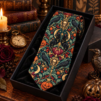 Gothic Halloween Zwarte Katten Raven Victoriaans Stropdas