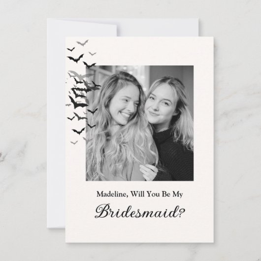 Gothic Halloween Zwarte Vleermuis Bruidsmeisje Fot Kaart (Voorkant)