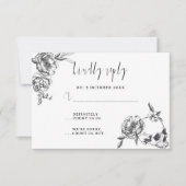 Gothic Hand draw Flowers Skull RSVP-kaart RSVP Kaartje (Voorkant)
