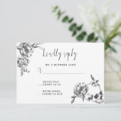 Gothic Hand draw Flowers Skull RSVP-kaart RSVP Kaartje (Staand voorkant)