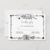Gothic Hand draw Flowers Skull RSVP-kaart RSVP Kaartje (Voorkant)