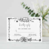 Gothic Hand draw Flowers Skull RSVP-kaart RSVP Kaartje (Staand voorkant)