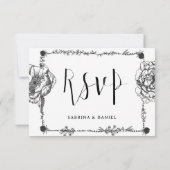 Gothic Hand draw Flowers Skull RSVP-kaart RSVP Kaartje (Achterkant)