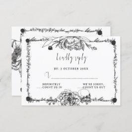 Gothic Hand draw Flowers Skull RSVP-kaart RSVP Kaartje