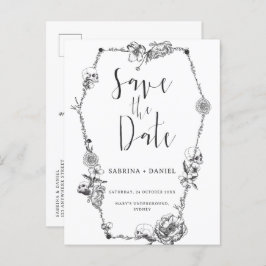 Gothic Hand draw Flowers Skull Save the date Briefkaart