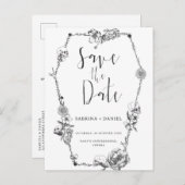 Gothic Hand draw Flowers Skull Save the date Briefkaart (Voorkant / Achterkant)