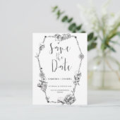 Gothic Hand draw Flowers Skull Save the date Briefkaart (Staand voorkant)