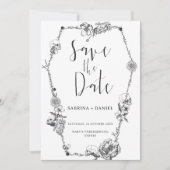 Gothic Hand draw Flowers Skull Save the date Invi Kaart (Voorkant)