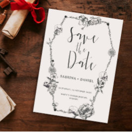 Gothic Hand draw Flowers Skull Save the date Invi Kaart