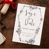 Gothic Hand draw Flowers Skull Save the date Invi Kaart