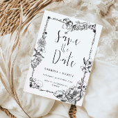 Gothic Hand draw Flowers Skull Save the date Kaart