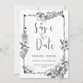 Gothic Hand draw Flowers Skull Save the date Kaart (Voorkant)