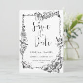 Gothic Hand draw Flowers Skull Save the date Kaart (Staand voorkant)
