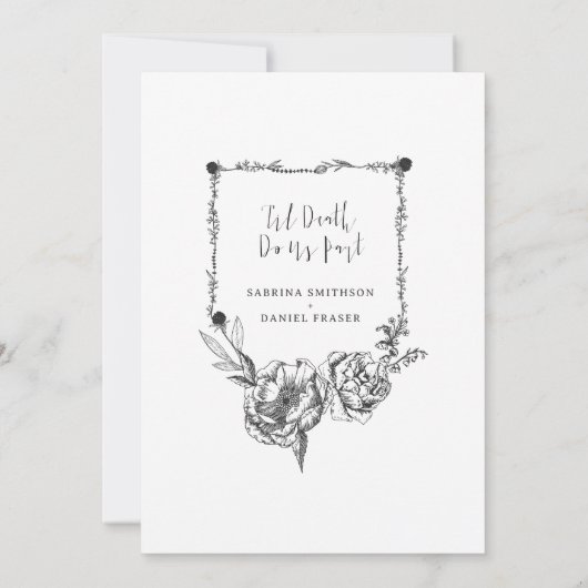 Gothic Hand draw Flowers Skull Save the date Kaart (Achterkant)