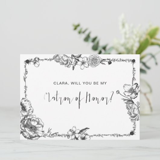 Gothic Hand getekende Flowers Skull-bridesmaidkaar Kaart (Staand voorkant)