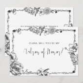 Gothic Hand getekende Flowers Skull-bridesmaidkaar Kaart (Voorkant / Achterkant)