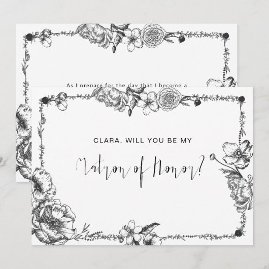 Gothic Hand getekende Flowers Skull-bridesmaidkaar Kaart (Voorkant / Achterkant)