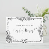 Gothic Hand getekende Flowers Skull-bridesmaidkaar Kaart (Staand voorkant)