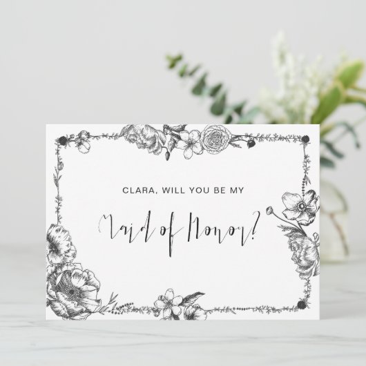 Gothic Hand getekende Flowers Skull-bridesmaidkaar Kaart (Staand voorkant)