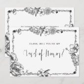 Gothic Hand getekende Flowers Skull-bridesmaidkaar Kaart (Voorkant / Achterkant)