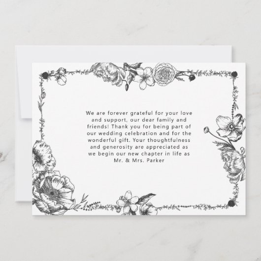 Gothic Hand getekende Flowers Skull-bridesmaidkaar Kaart (Achterkant)