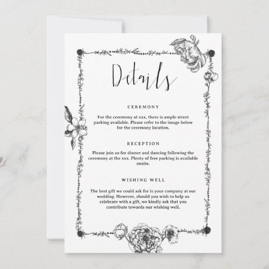 Gothic Hand getrokken Flowers Detail Enclosure Kaa Kaart (Voorkant)