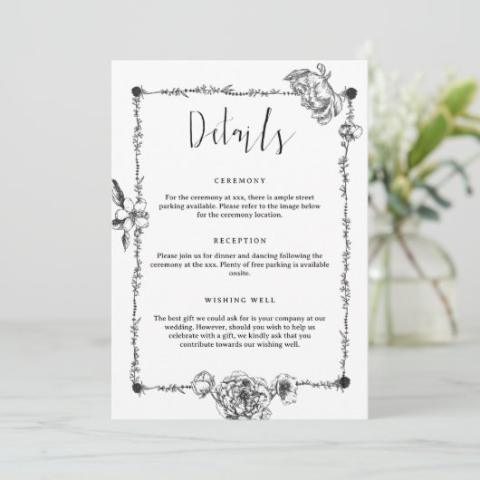 Gothic Hand getrokken Flowers Detail Enclosure Kaa Kaart (Staand voorkant)