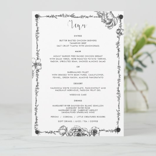 Gothic Hand-getrokken Kaart van het Menu van Bloem (Staand voorkant)