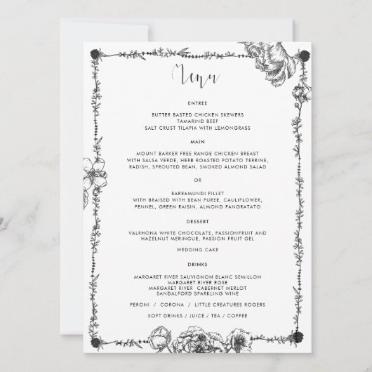 Gothic Hand-getrokken Kaart van het Menu van Bloem (Voorkant)