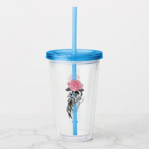 Gothic handbediende skelet met roze roze roze roze acryl drinkbeker